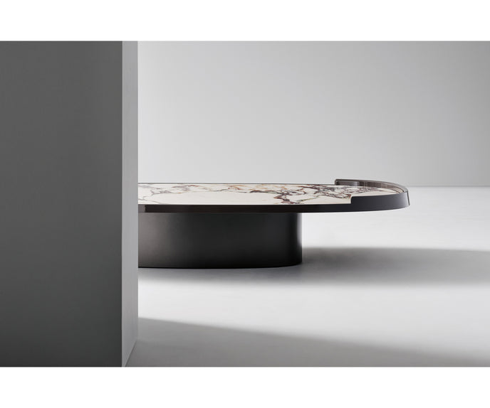 Gem Coffee Table by Bonaldo with a glass or ceramic top and lacquered wood edge.