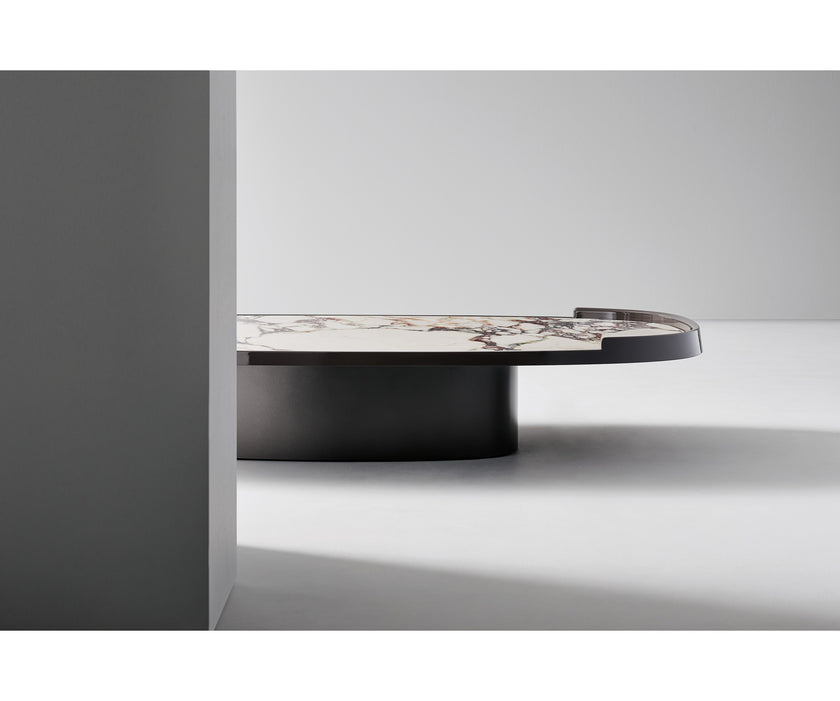 Gem Coffee Table by Bonaldo with a glass or ceramic top and lacquered wood edge.
