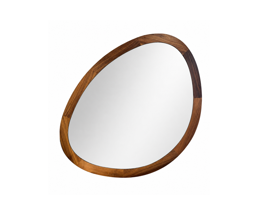 Giolo floor sample mirror by Porada with sculptural Canaletta walnut frame | Casa Design Group