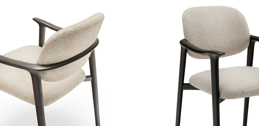 Giselle Dining Armchair with sculpted ashwood frame, curved armrests and upholstered seat and backrest by Cattelan Italia | Casa Design Group