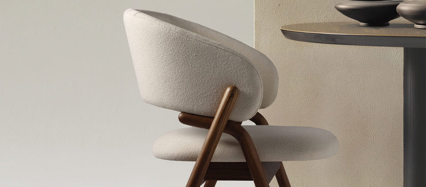Giulia S Dining Chair with rounded solid ash wood legs, upholstered seat and curved backrest by Accento | Casa Design Group