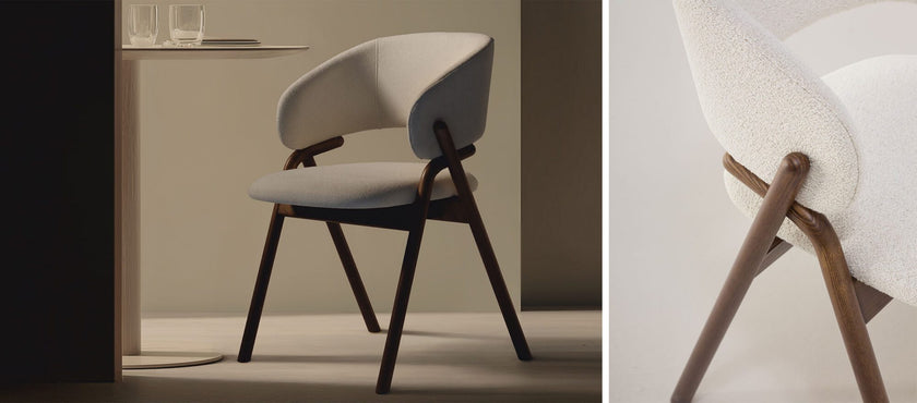 Giulia S Dining Chair with rounded solid ash wood legs, upholstered seat and curved backrest by Accento | Casa Design Group