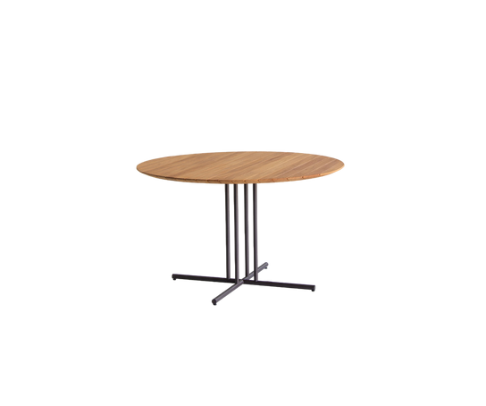 Round Graphic Outdoor Iroko Dining Table with Metal Base by Potocco | Casa Design Group