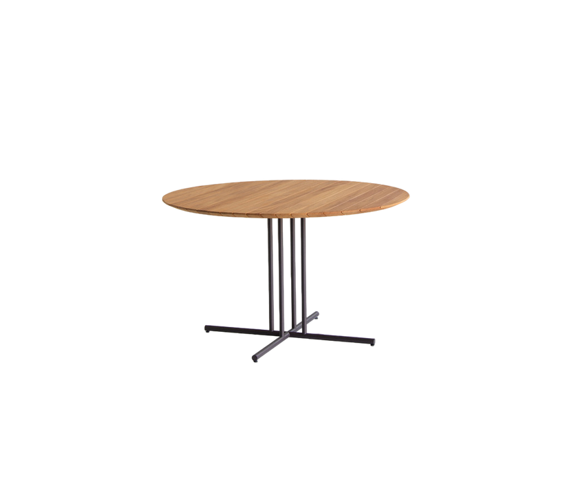 Round Graphic Outdoor Iroko Dining Table with Metal Base by Potocco | Casa Design Group