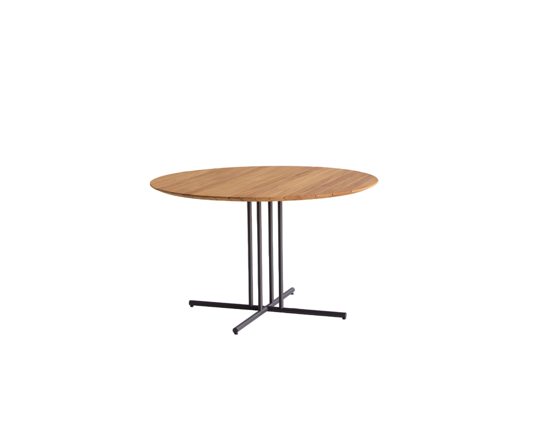 Round Graphic Outdoor Iroko Dining Table with Metal Base by Potocco | Casa Design Group