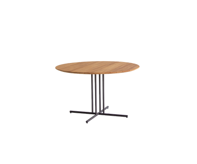 Round Graphic Outdoor Iroko Dining Table with Metal Base by Potocco | Casa Design Group