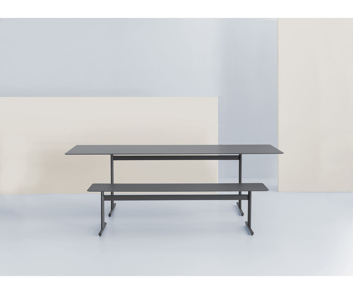 Sleek Graphic Rectangular Outdoor Dining Table by Potocco with HPL Top and Metal Base | Casa Design Group