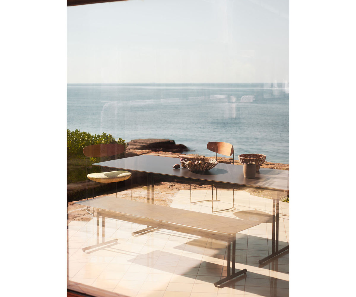 Sleek Graphic Rectangular Outdoor Dining Table by Potocco with HPL Top and Metal Base | Casa Design Group