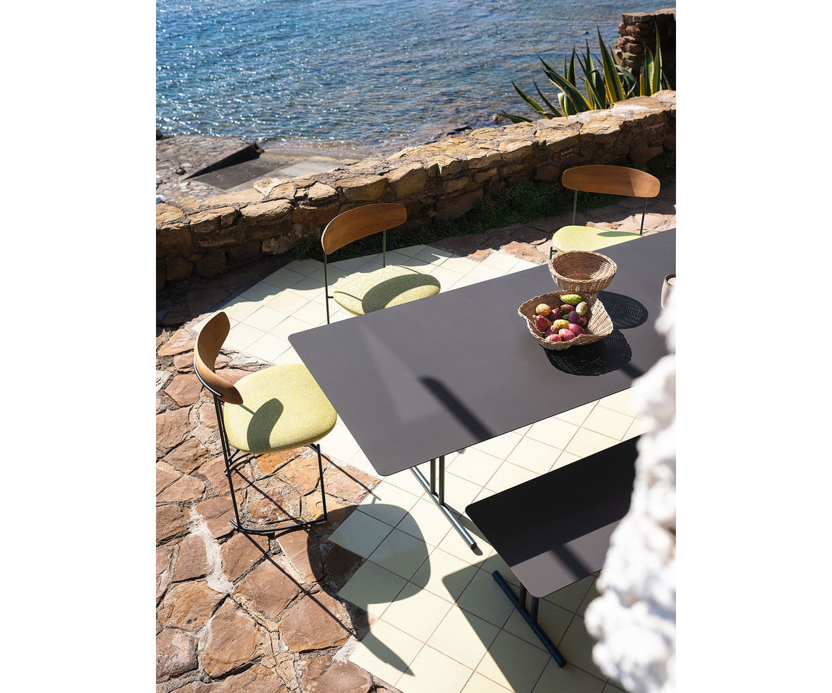 Sleek Graphic Rectangular Outdoor Dining Table by Potocco with HPL Top and Metal Base | Casa Design Group