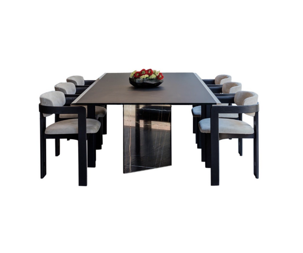 Floor Sample Platinum Dining Table and 6 Armchair Set
