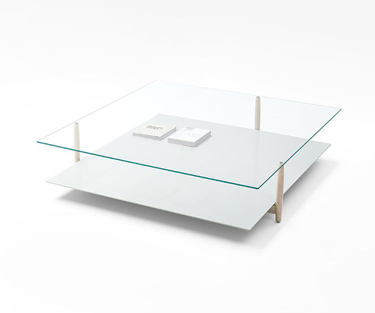 Modern Harvey Square Side Table by Paola Lenti Crafted with Wood and Glass Elements Casa Design Group