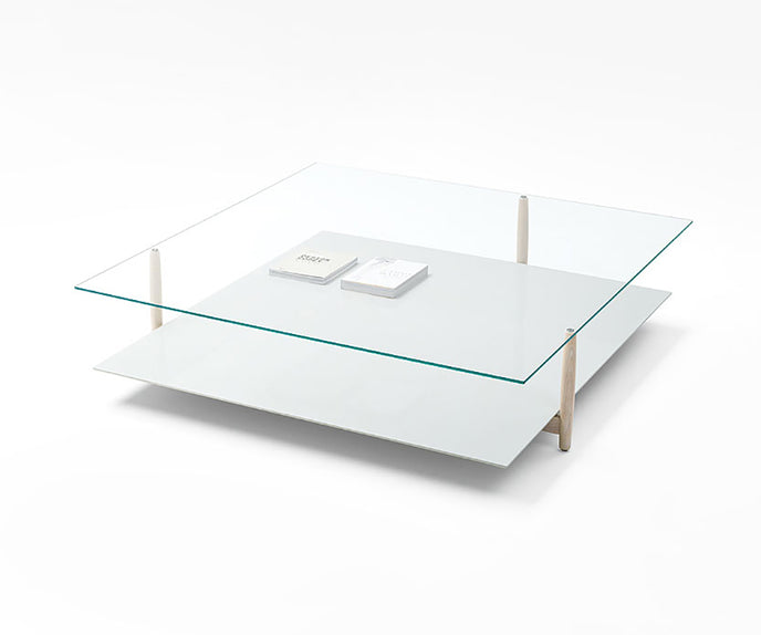 Modern Harvey Square Side Table by Paola Lenti Crafted with Wood and Glass Elements Casa Design Group