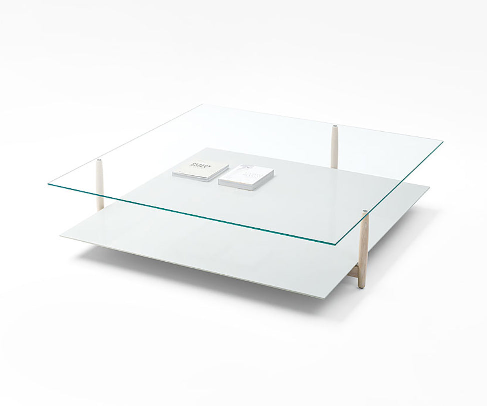 Modern Harvey Square Side Table by Paola Lenti Crafted with Wood and Glass Elements Casa Design Group