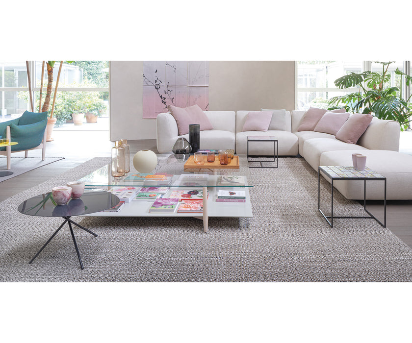 Modern Harvey Square Side Table by Paola Lenti Crafted with Wood and Glass Elements Casa Design Group