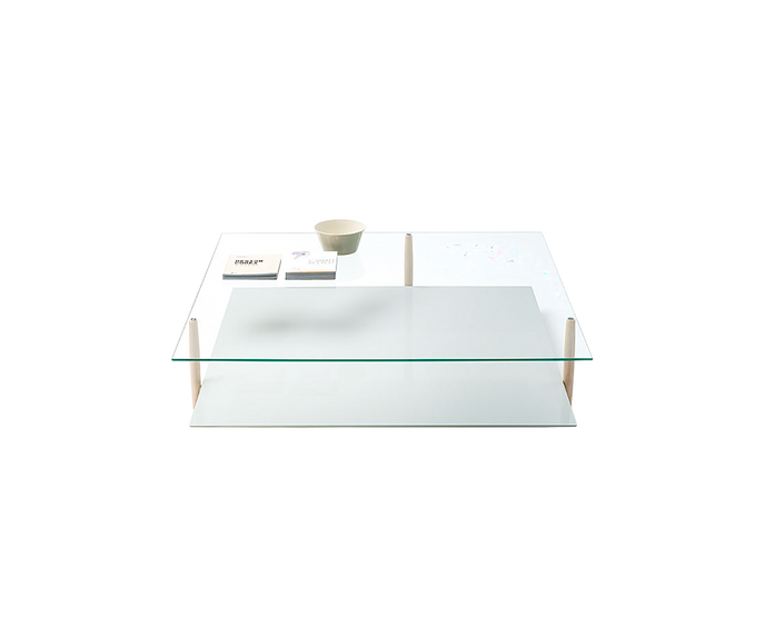 Modern Harvey Square Side Table by Paola Lenti Crafted with Wood and Glass Elements Casa Design Group