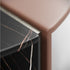 Helena Coffee Table by Capital with a lacquered round top, marble insert, and metallic accents.