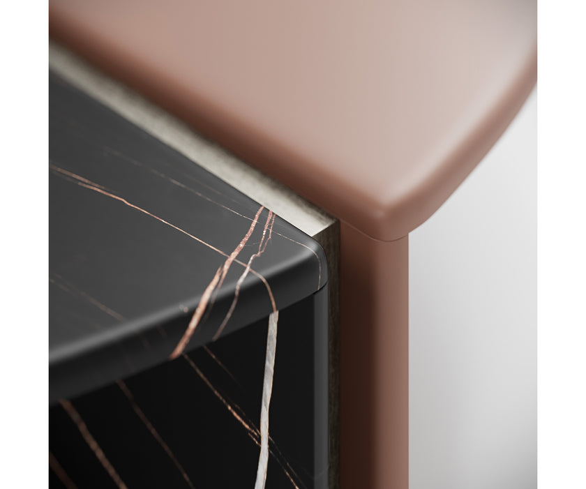 Helena Coffee Table by Capital with a lacquered round top, marble insert, and metallic accents.