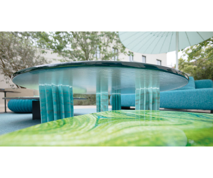 Contemporary Helico Outdoor Coffee Table by Paola Lenti Combining Majolica and Glass for a Sophisticated Design Casa Design Group