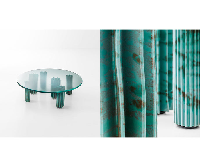 Contemporary Helico Outdoor Coffee Table by Paola Lenti Combining Majolica and Glass for a Sophisticated Design Casa Design Group