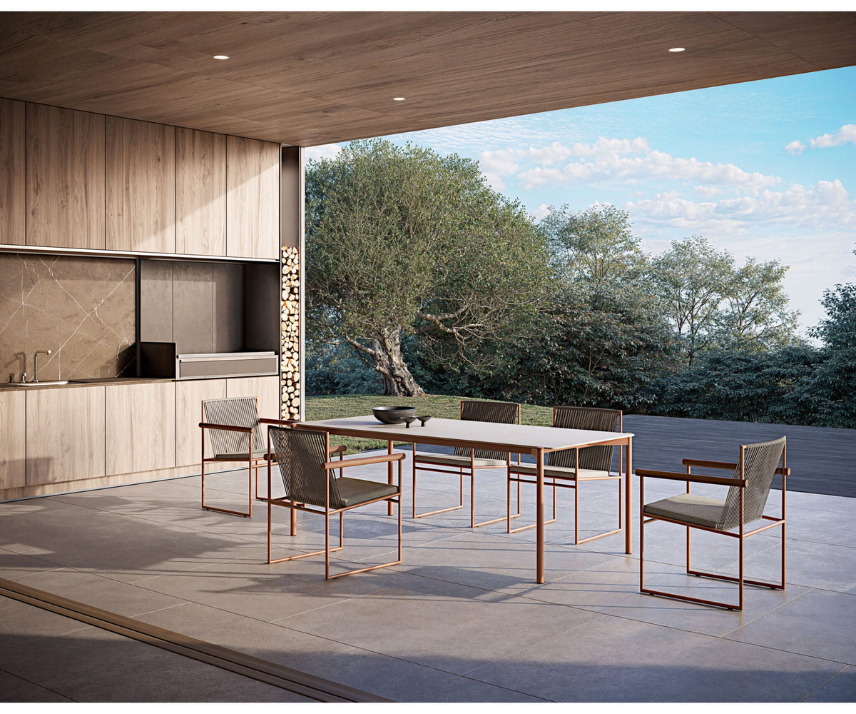 Modern Heritage Outdoor Dining Table with Teak Details Casa Design Group