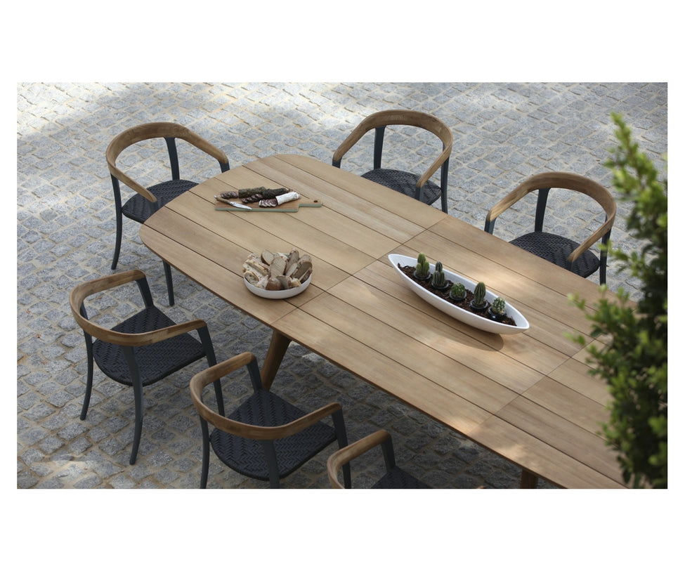 Stylish Teak and Aluminum with Olefin Fiber Jive Outdoor Dining Armchair by Royal Botania Casa Design Group