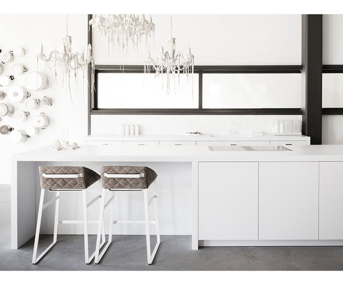 Modern upholstered Kekke Bar Stool by Piet Boon with steel frame – Casa Design Group
