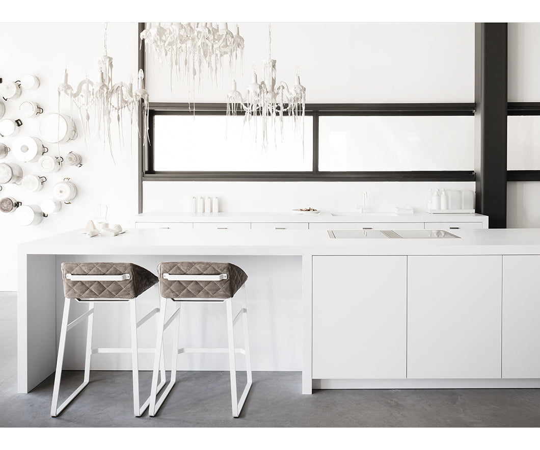 Modern upholstered Kekke Bar Stool by Piet Boon with steel frame – Casa Design Group