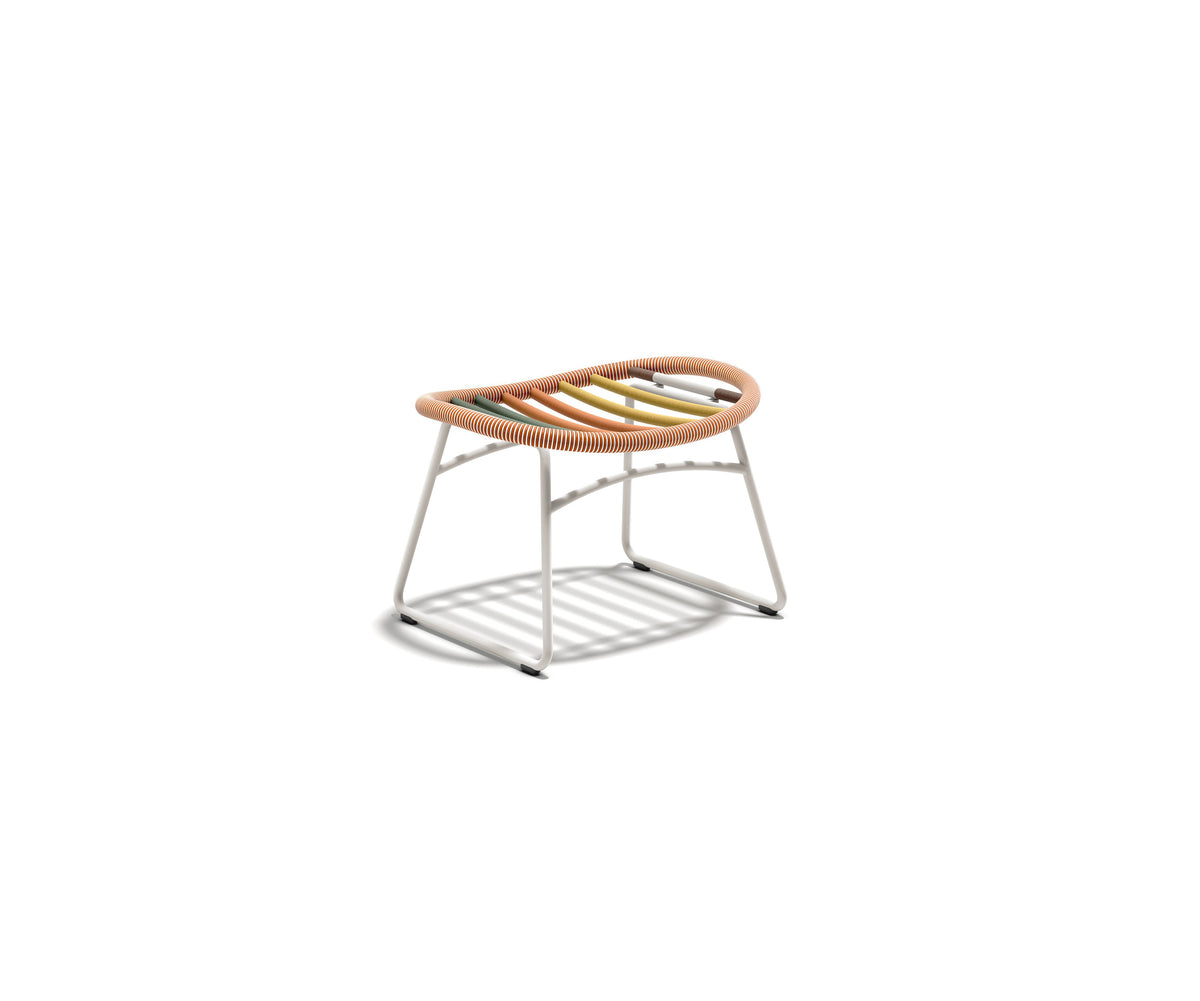 Kida Footstool by Dedon with striped Fiber wrap and cushioned seat – Casa Design Group