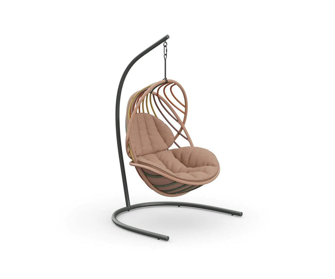 Luxury Kida Hanging Lounge Chair with Base by Dedon | Organic Outdoor Seating Design by Stephen Burks | Casa Design Group
