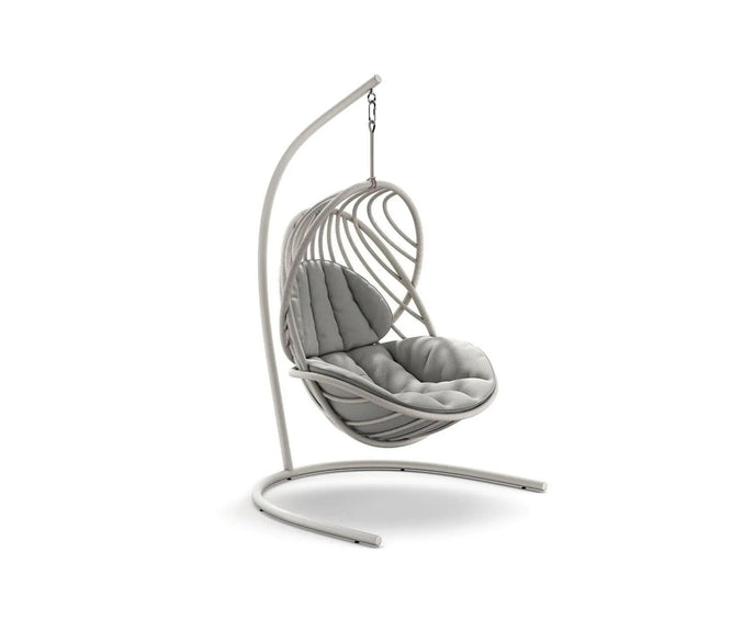 Luxury Kida Hanging Lounge Chair with Base by Dedon | Organic Outdoor Seating Design by Stephen Burks | Casa Design Group