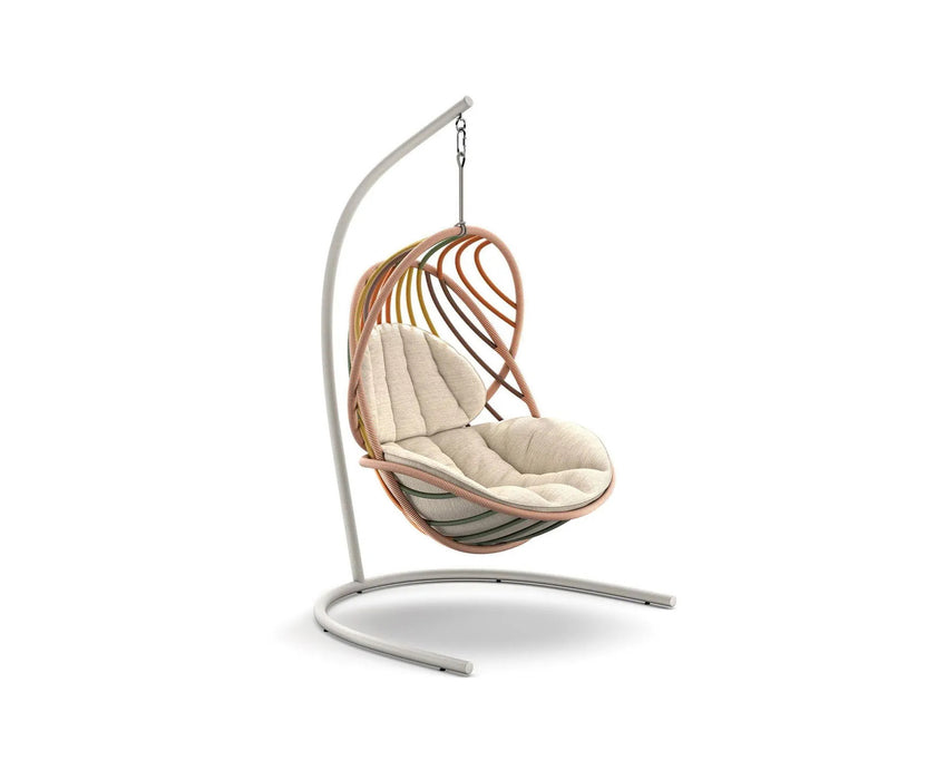 Luxury Kida Hanging Lounge Chair with Base by Dedon | Organic Outdoor Seating Design by Stephen Burks | Casa Design Group