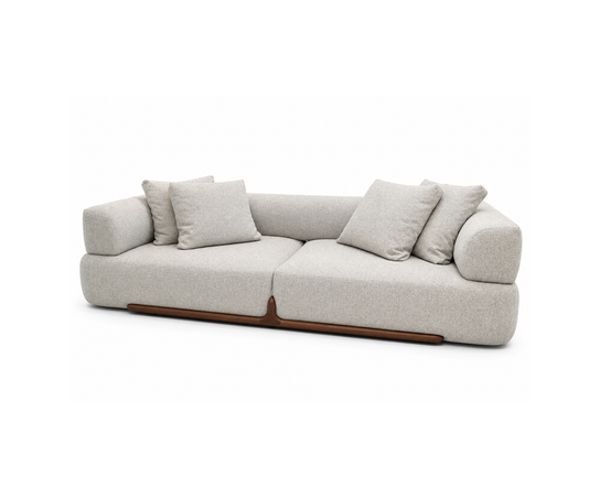 Klem floor sample sofa by Porada with Canaletta walnut frame and upholstered seating | Casa Design Group