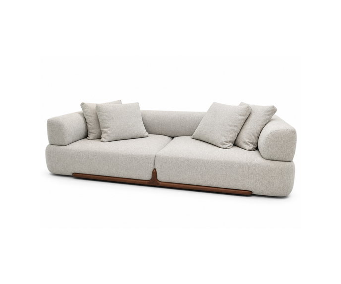 Klem floor sample sofa by Porada with Canaletta walnut frame and upholstered seating | Casa Design Group