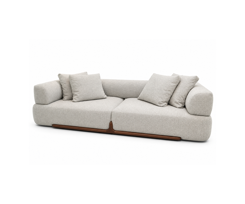 Klem floor sample sofa by Porada with Canaletta walnut frame and upholstered seating | Casa Design Group