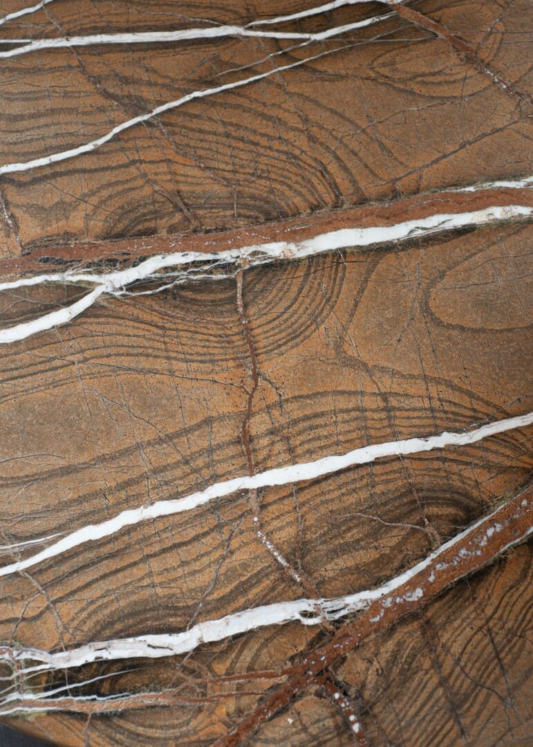 Kor Sculptural C Table with Natural Stone Top and Polished Steel Base by Baxter | Casa Design Group