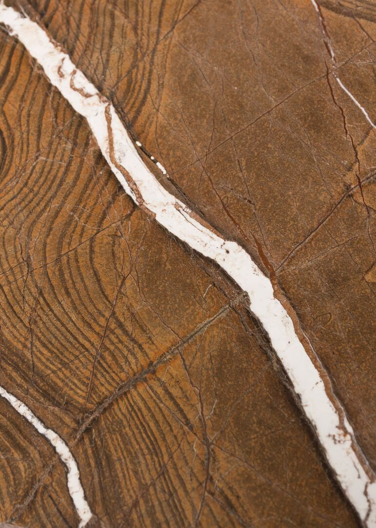 Kor Sculptural C Table with Natural Stone Top and Polished Steel Base by Baxter | Casa Design Group
