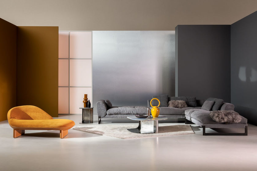 Kor Sculptural C Table with Natural Stone Top and Polished Steel Base by Baxter | Casa Design Group