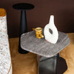 Kor Sculptural C Table with Natural Stone Top and Polished Steel Base by Baxter | Casa Design Group