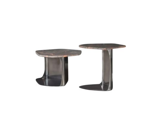Kor Sculptural Side Table with Natural Stone Top and Polished Antiqued Steel Base by Baxter | Casa Design Group