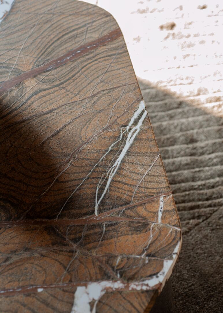Kor Sculptural Side Table with Natural Stone Top and Polished Antiqued Steel Base by Baxter | Casa Design Group
