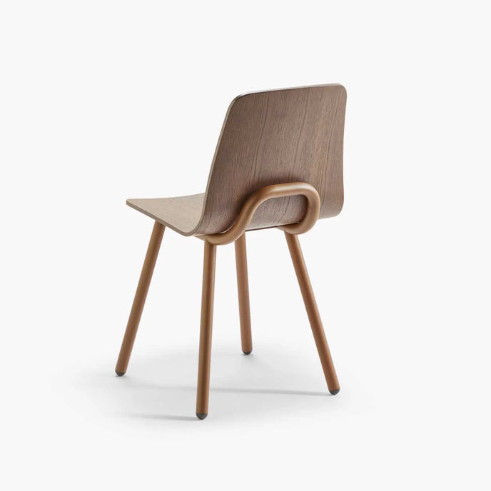 Kuskoa M Dining Chair with curved oak veneer shell and slender powder-coated steel frame by Alki | Casa Design Group