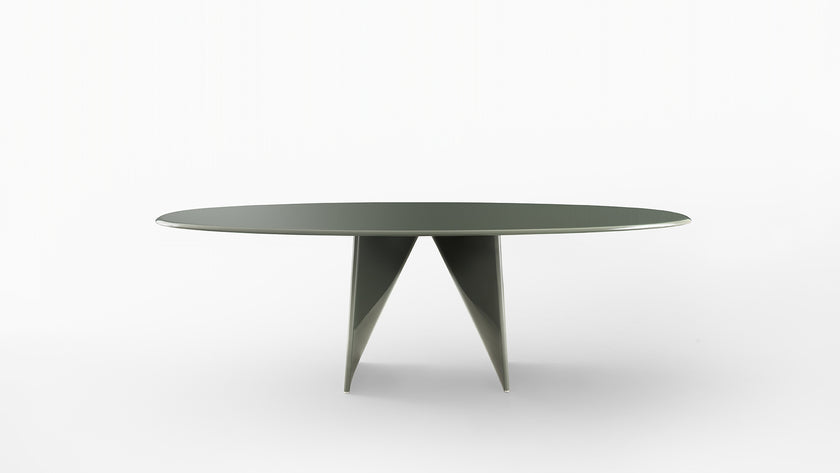 Lambda Dining Table with sculptural folded base and elegant contemporary finishes by Rimadesio | Casa Design Group