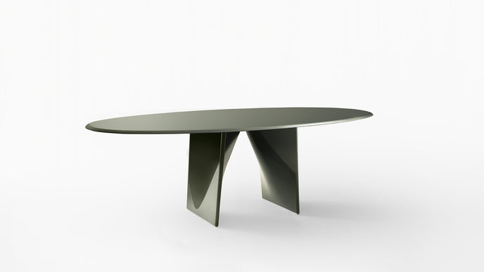 Lambda Dining Table with sculptural folded base and elegant contemporary finishes by Rimadesio | Casa Design Group