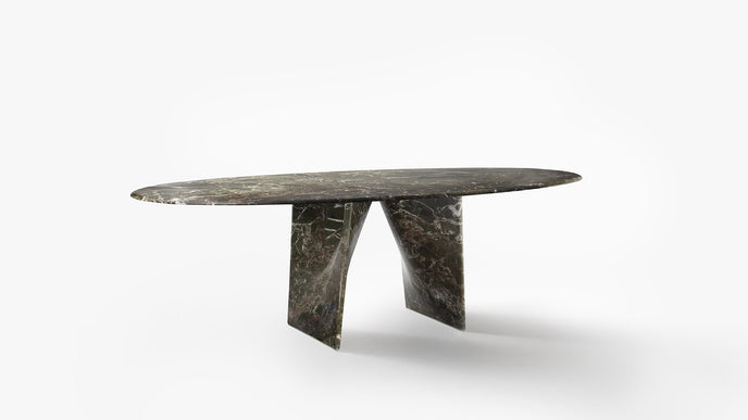 Lambda Dining Table with sculptural folded base and elegant contemporary finishes by Rimadesio | Casa Design Group
