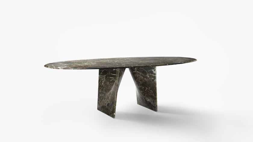 Lambda Dining Table with sculptural folded base and elegant contemporary finishes by Rimadesio | Casa Design Group