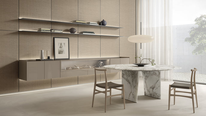 Lambda Dining Table with sculptural folded base and elegant contemporary finishes by Rimadesio | Casa Design Group