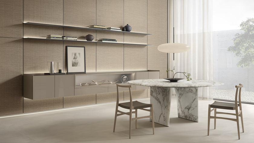 Lambda Dining Table with sculptural folded base and elegant contemporary finishes by Rimadesio | Casa Design Group