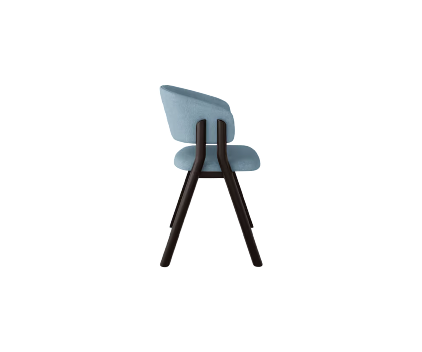 Lambda S Dining Chair with sculpted wooden double legs, curved upholstered backrest and padded seat by Accento | Casa Design Group