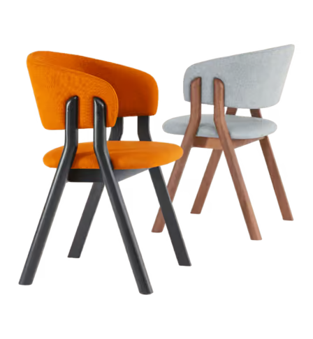 Lambda S Dining Chair with sculpted wooden double legs, curved upholstered backrest and padded seat by Accento | Casa Design Group