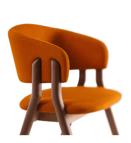 Lambda S Dining Chair with sculpted wooden double legs, curved upholstered backrest and padded seat by Accento | Casa Design Group